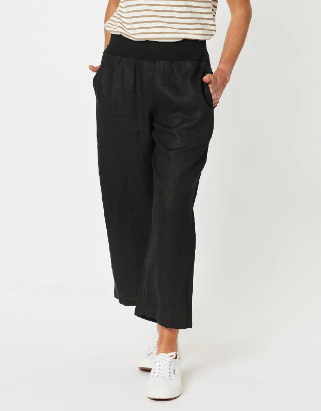 elegant high-waist pants -Lara Wide Leg Pants - Black