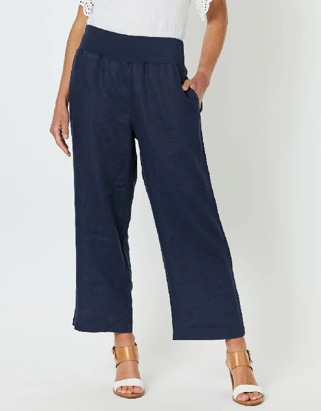 women's breathable joggers -Lara Wide Leg Pants - Navy