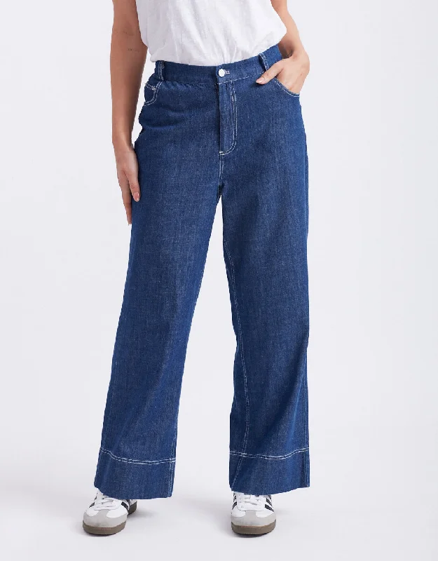 cropped joggers for women -Logan Denim Pants - Indigo Denim