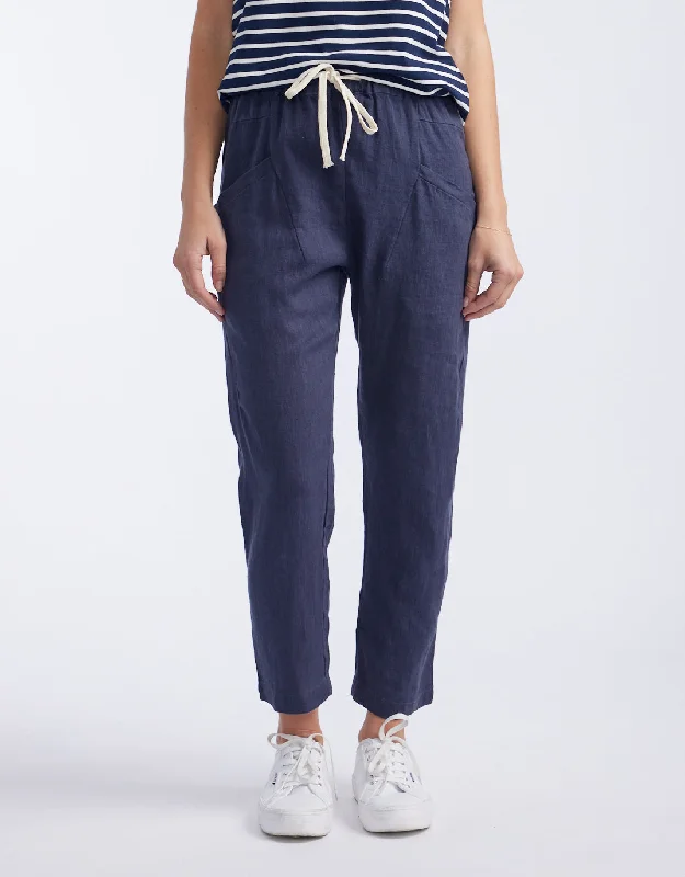 women's track pants -Luxe Linen Pants - Washed Navy