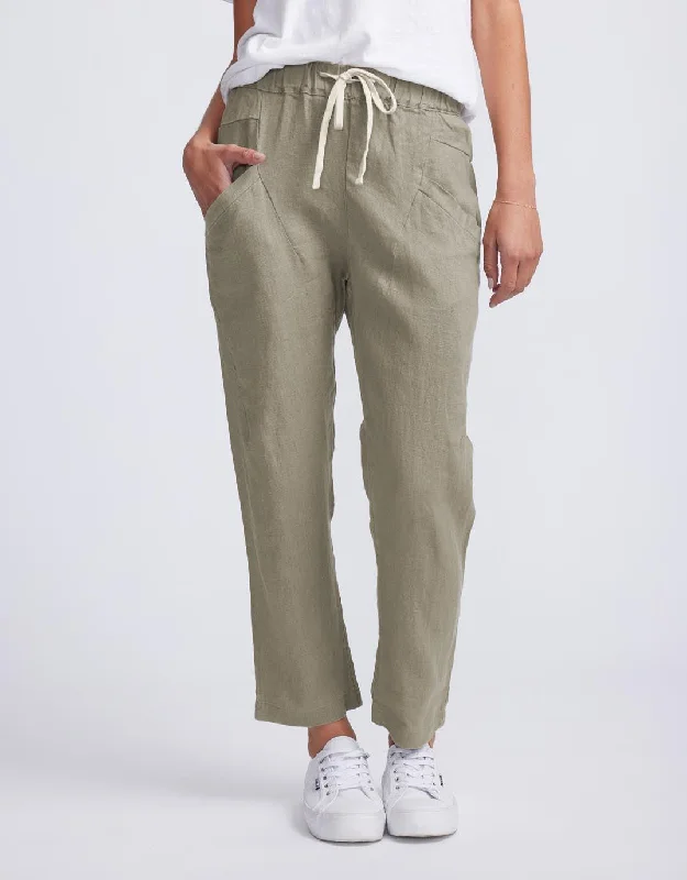 women's athletic pants -Luxe Linen Pants - Khaki