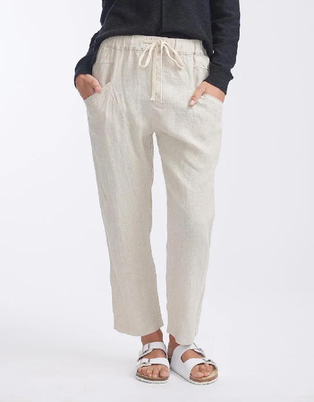 denim joggers for women -Luxe Linen Pants - Natural