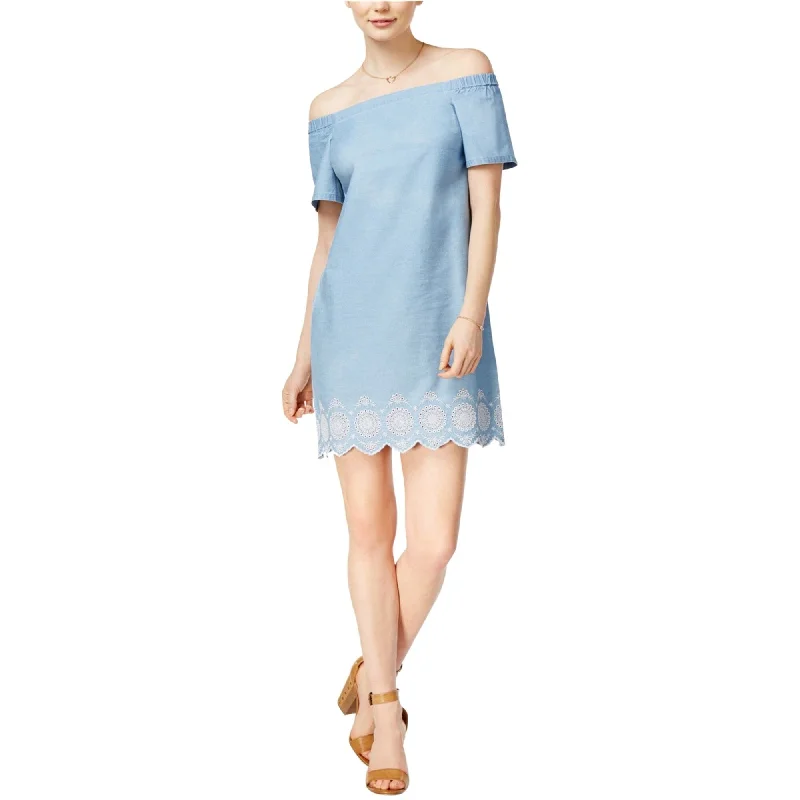 women’s striped sundresses -maison Jules Womens Embroidered Shift Dress, Blue, Small