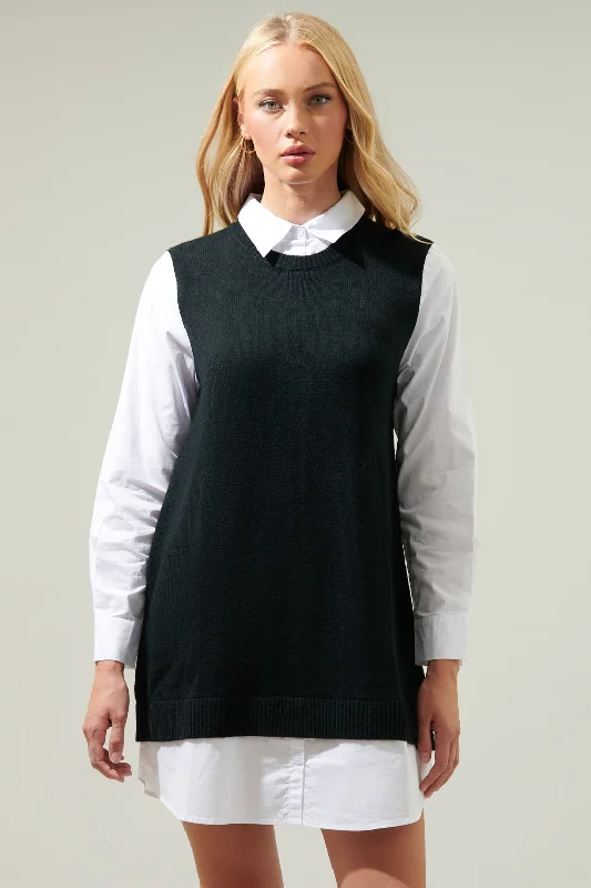 open-back dresses for women -Mariela Sweater Vest and Poplin Dress