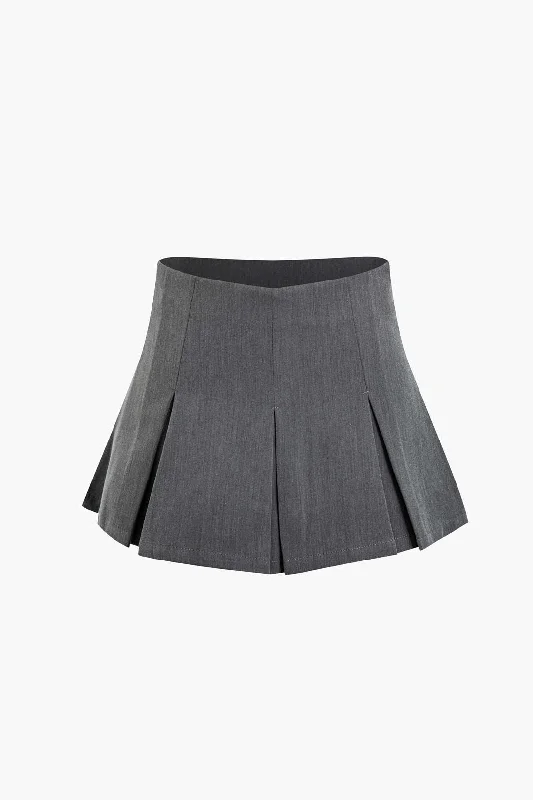 strapless dresses for women -Solid Pleated Mini Skirt