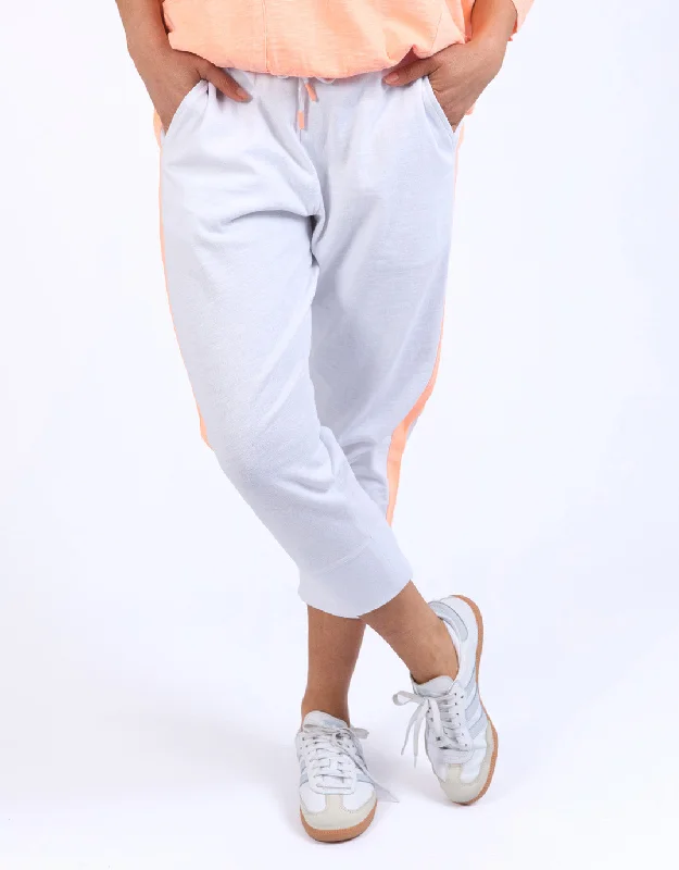 wool trousers for women -Neon Side Tape 3/4 Brunch Pants  - White/Neon Orange