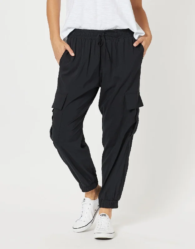 lightweight pants for women -Parachute Cargo Pant - Black