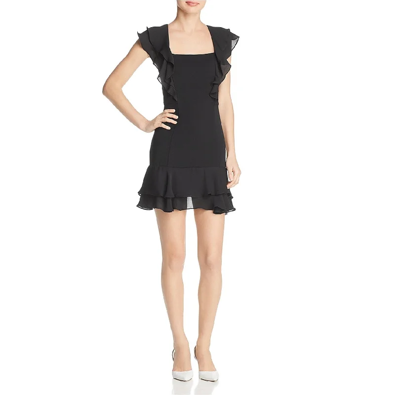 casual knit dresses for women -Parker Womens Ruffle Trim A-line Dress, Black, 8