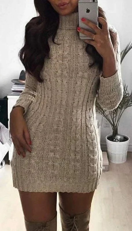 bodycon dresses for women -PLUS SIZE Cable Knitted Polo Neck Jumper Dress