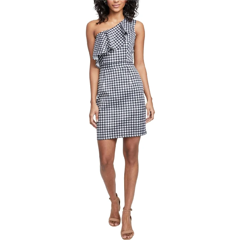 women's halter neck dresses -Rachel Roy Womens Gingham Ruffled One Shoulder Dress, Black, X-Large