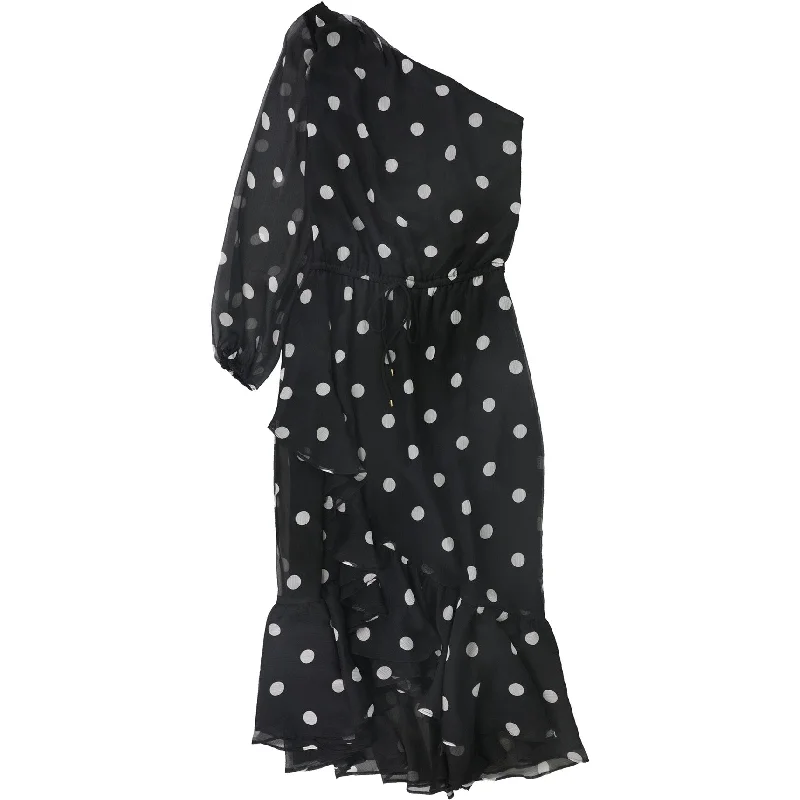 women's t-shirt dresses -Ralph Lauren Womens Polka Dot One Shoulder Dress, Black, 14