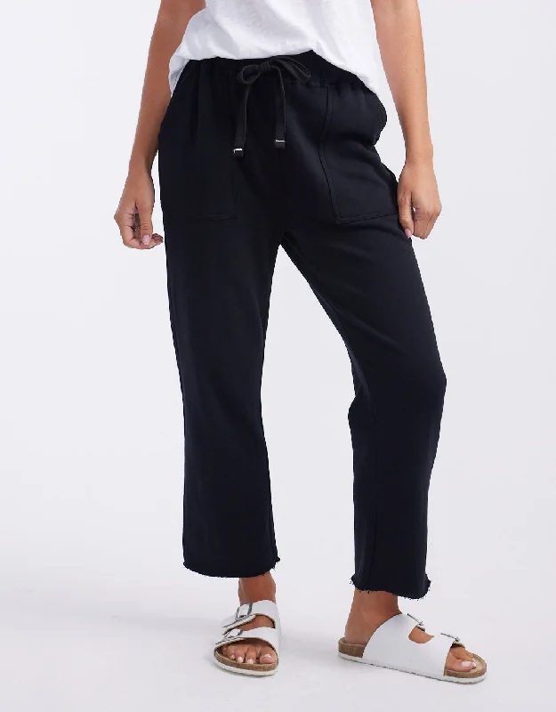 loose linen trousers for women -Raw Edge Lounge Pant - Black