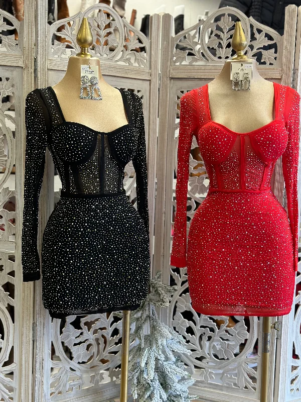 winter dresses for women -Rhinestone Mini Dress