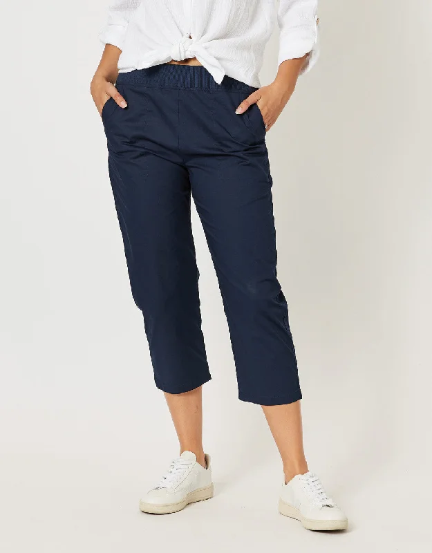 urban style pants for women -Santorini Cotton Pants - Navy