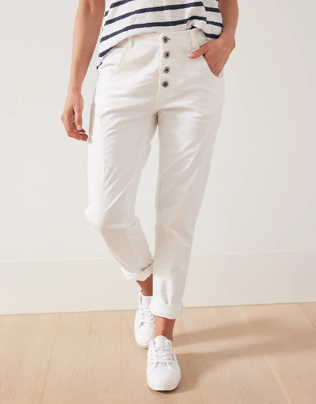 classic fit trousers for women -Signature Jersey Denim Pants - White