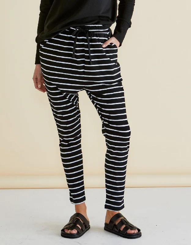 women's breathable joggers -Jade Lounge Pants - Black/White Stripe