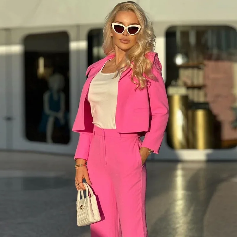 maxi dresses for women -Vibrant High Waist Spread Collar 3/4 Sleeve Cropped Blazer Matching Set