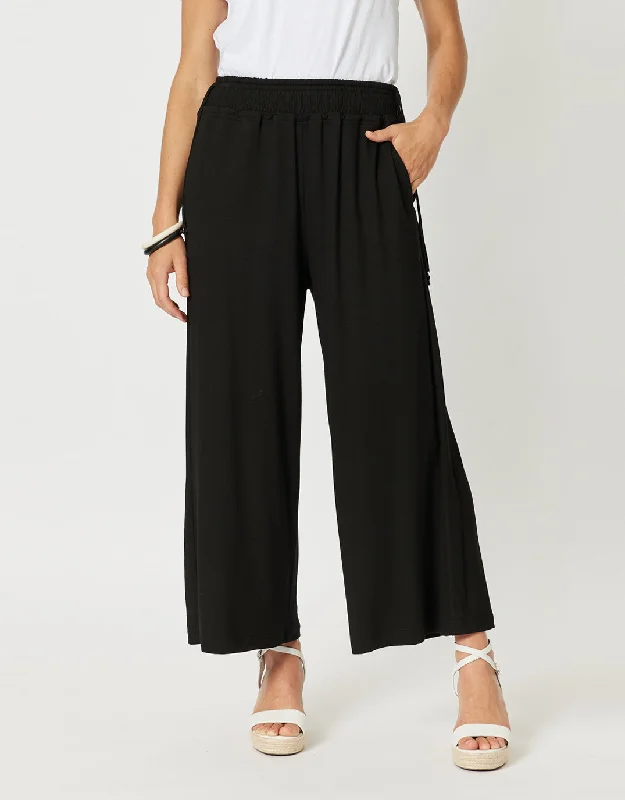 plus size women's pants -Wide Leg Jersey Pant - Black