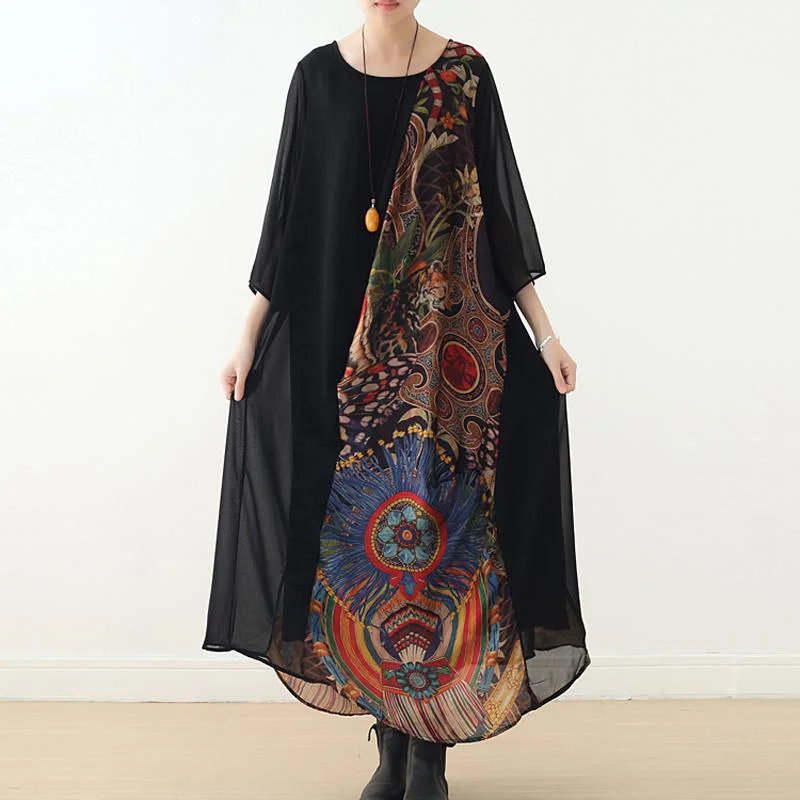 dressy long sleeve dresses for women -Women Half Sleeve Printed Paneled Summer Dress